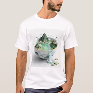 Camiseta Paisaje chino de moda en un tazón   Verde sereno