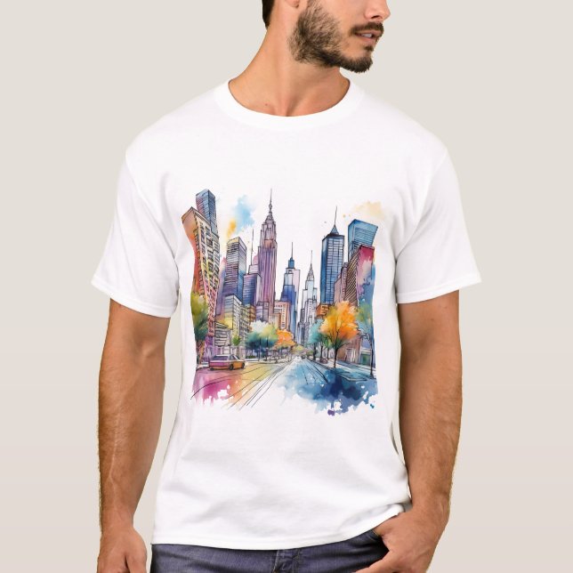 Camiseta Paisaje colorido de acuarela (Anverso)