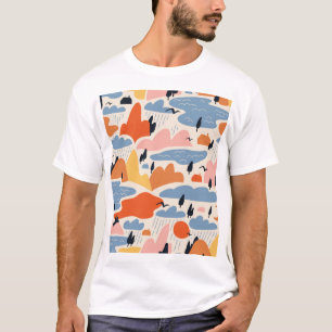 Camiseta Paisaje colorido, montañas, lagos, sin costuras.