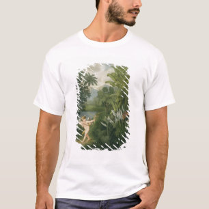 Camiseta Paisaje con Cupido apuntando una flecha a un loro 