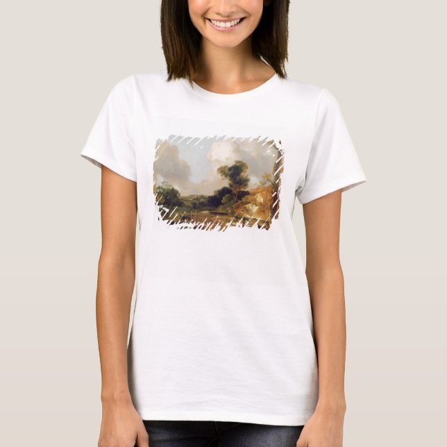Camiseta Paisaje con Stream y Weir (aceite sobre lienzo) (Anverso)