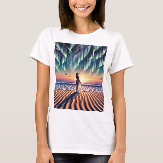 Camiseta Paisaje Cósmico De La Playa: Aurora Soñando 3-D (Anverso)