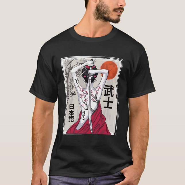 Camiseta Paisaje cultural samurai japonés: cereza de Sakura (Anverso)
