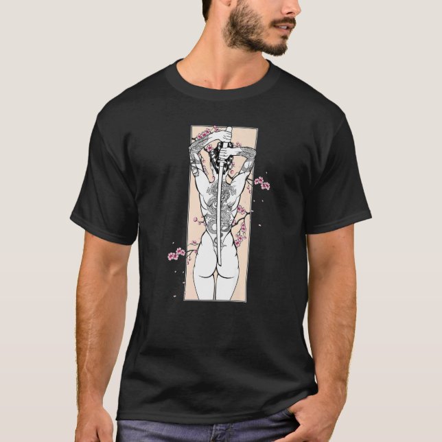 Camiseta Paisaje cultural samurai japonés vintage Sakura Ch (Anverso)
