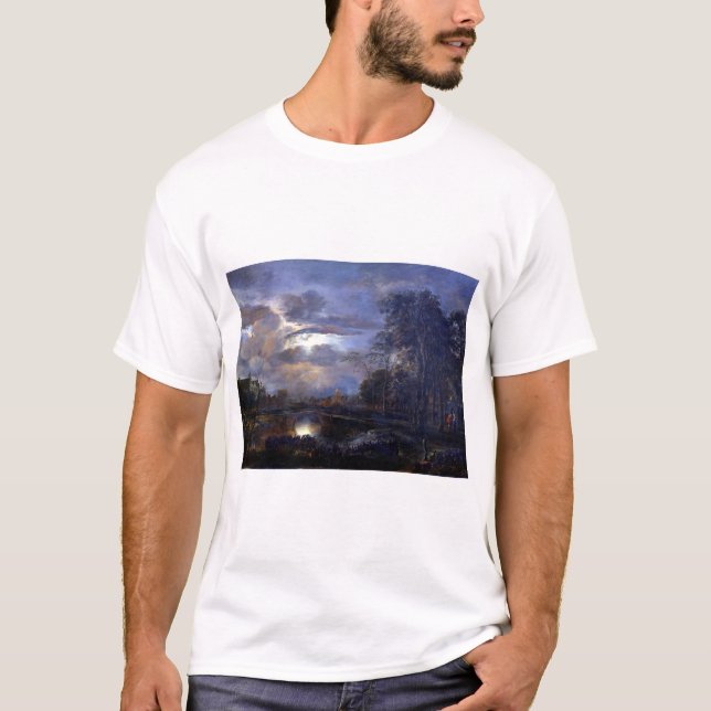 Camiseta Paisaje de Aert van der Neer Moonlit con el puente (Anverso)