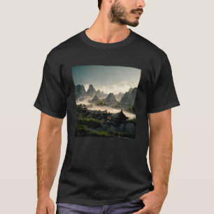 Camiseta Paisaje de aldeas chinas Montaña octano religiosa