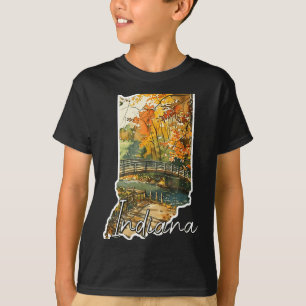 Camiseta paisaje de arte de acuarela de otoño de Indiana