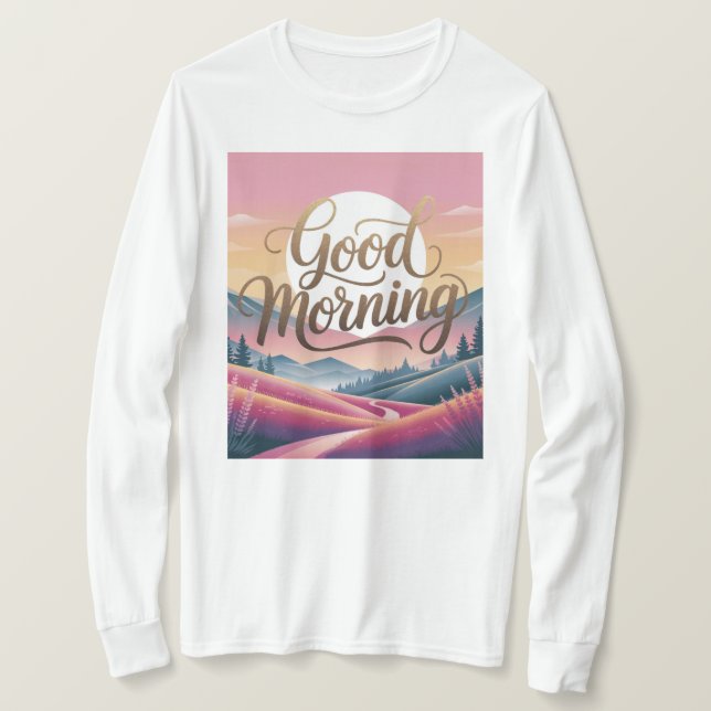 Camiseta Paisaje de caligrafía buena mañana para mujeres bl (Anverso del diseño)