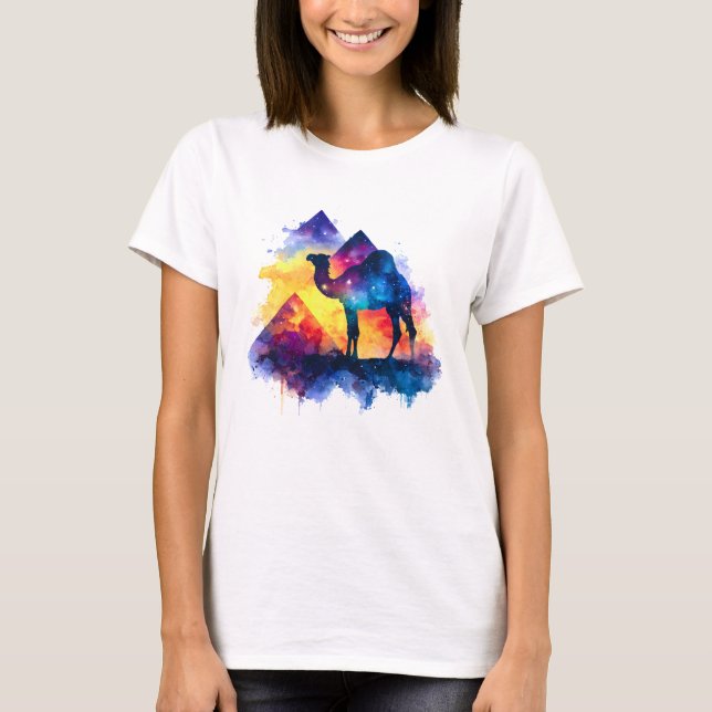 Camiseta Paisaje de camellos egipcio estrellado cósmico (Anverso)