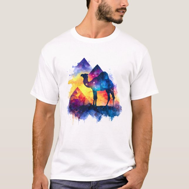 Camiseta Paisaje de camellos egipcio estrellado cósmico (Anverso)