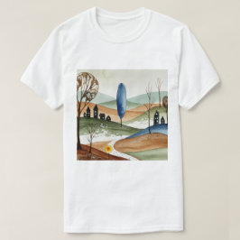 Camiseta paisaje de colinas con casas pequeñas