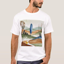 Camiseta paisaje de colinas con casas pequeñas