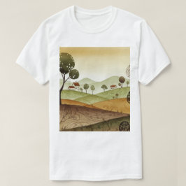 Camiseta paisaje de colinas con casas pequeñas