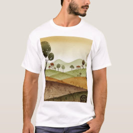 Camiseta paisaje de colinas con casas pequeñas