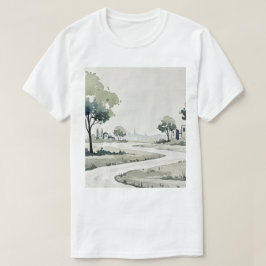 Camiseta paisaje de colinas con casas pequeñas