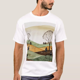 Camiseta paisaje de colinas con casas pequeñas