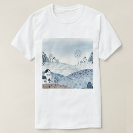 Camiseta paisaje de colinas con casas pequeñas