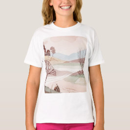 Camiseta paisaje de colinas con casas pequeñas