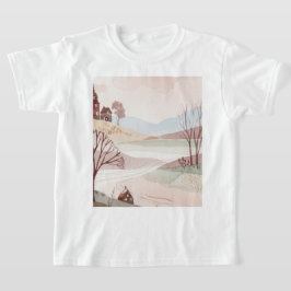 Camiseta paisaje de colinas con casas pequeñas