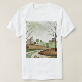 Camiseta paisaje de colinas con casas pequeñas