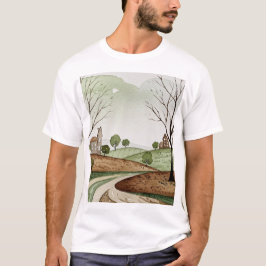 Camiseta paisaje de colinas con casas pequeñas
