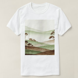 Camiseta paisaje de colinas con casas pequeñas