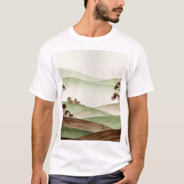 Camiseta paisaje de colinas con casas pequeñas