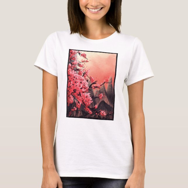 Camiseta Paisaje de flores de cerezo (Anverso)