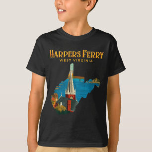 Camiseta paisaje de harpers ferry virginia occidental mapa