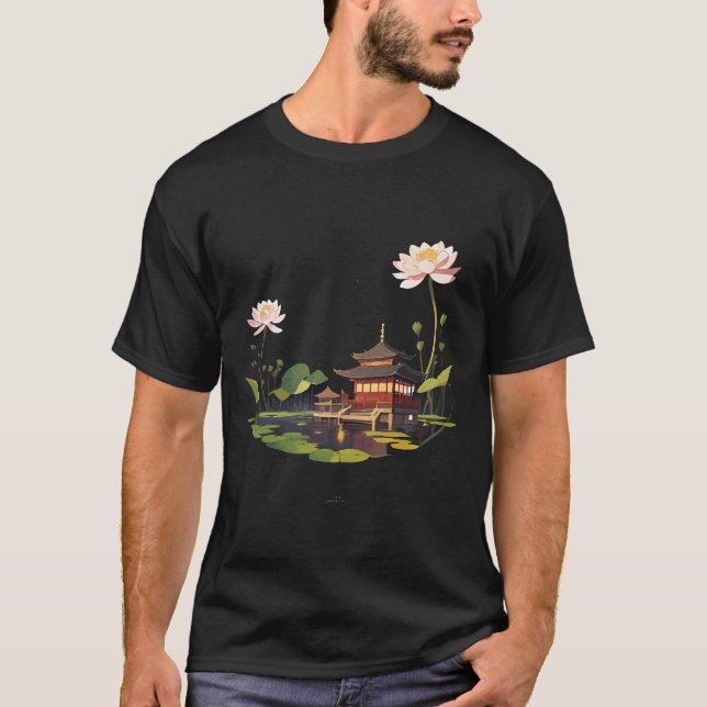 Camiseta paisaje de la casa de japón y reflexión sobre el a (Anverso)