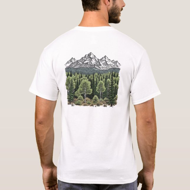 Camiseta Paisaje de montaña de mano Naturaleza Rústica y Re (Reverso)