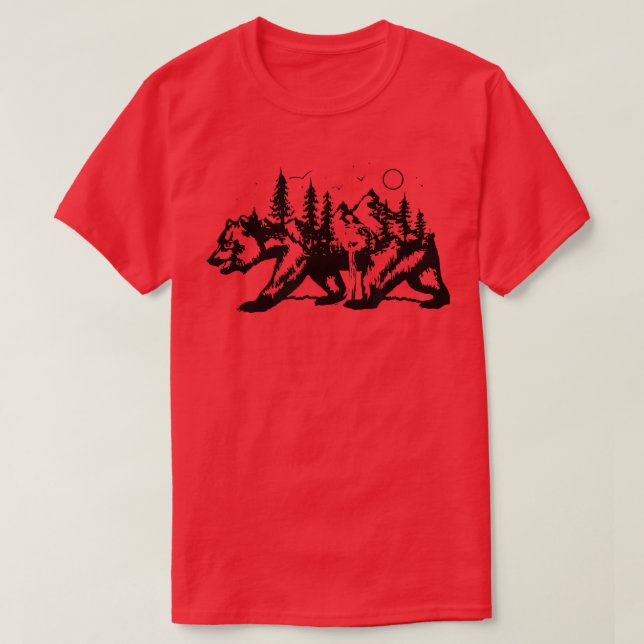 Camiseta Paisaje de montaña de moda Llenado de oso gráfico  (Diseño del anverso)
