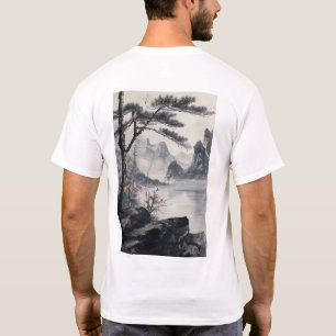 Camiseta Paisaje de montaña Tinta de pintura estilo naciona