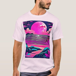 Camiseta Paisaje de Playa Neon Luna Rosa