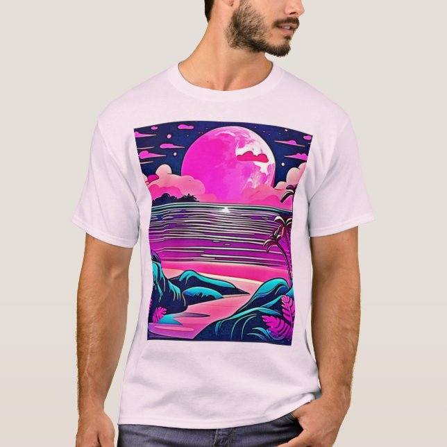 Camiseta Paisaje de Playa Neon Luna Rosa (Anverso)