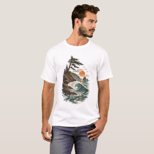 Camiseta Paisaje de puesta de sol de ola costera