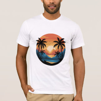 Camiseta Paisaje de puesta de sol tropical con palmeras y m