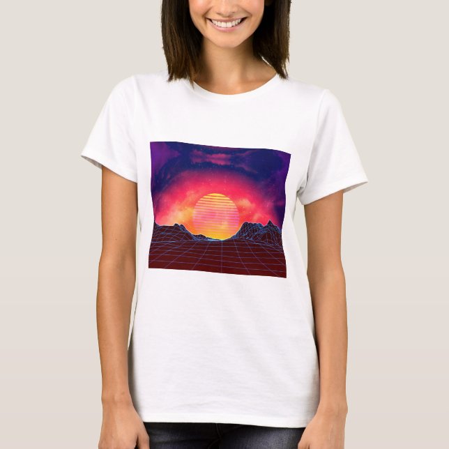 Camiseta Paisaje de Vaporwave con las rocas (Anverso)