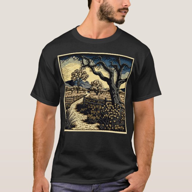 Camiseta Paisaje de Woodcut (Anverso)