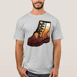 Camiseta Paisaje de zapatos de excursión retro - atardecer 
