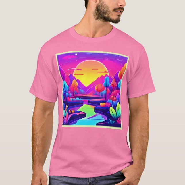 Camiseta Paisaje del Atardecer de Neón (Anverso)