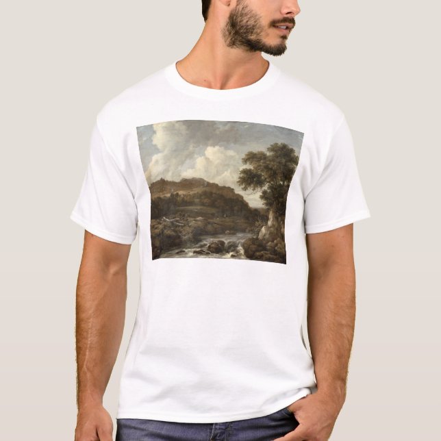 Camiseta Paisaje enselvado montañoso con un torrente (Anverso)