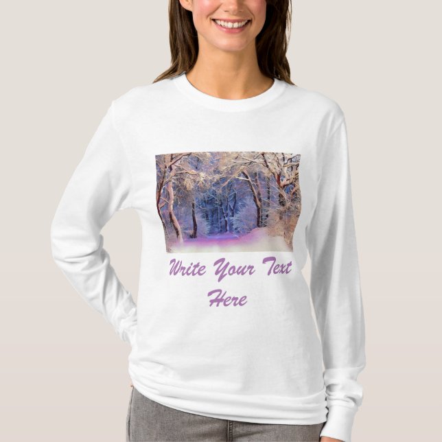 Camiseta Paisaje invernal con árboles nevados acuarela (Anverso)