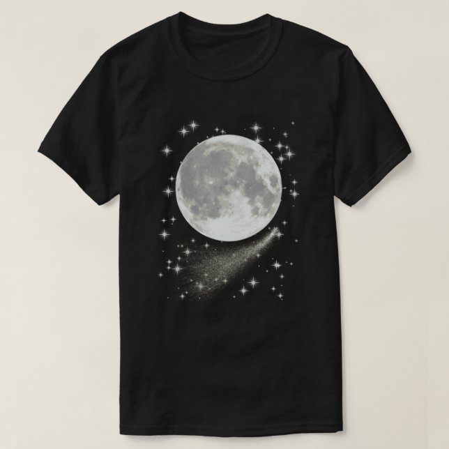 Camiseta Paisaje lunar con luna llena, estrellas y cometa (Diseño del anverso)