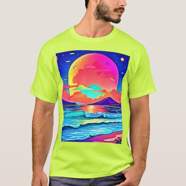 Camiseta Paisaje marino de puesta de sol vibrante (Anverso)