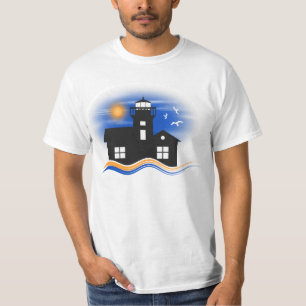 Camiseta Paisaje marino del faro del negro azul y del