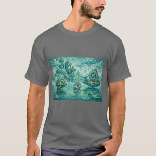 Camiseta Paisaje marino surreal de ensueño en verde cian