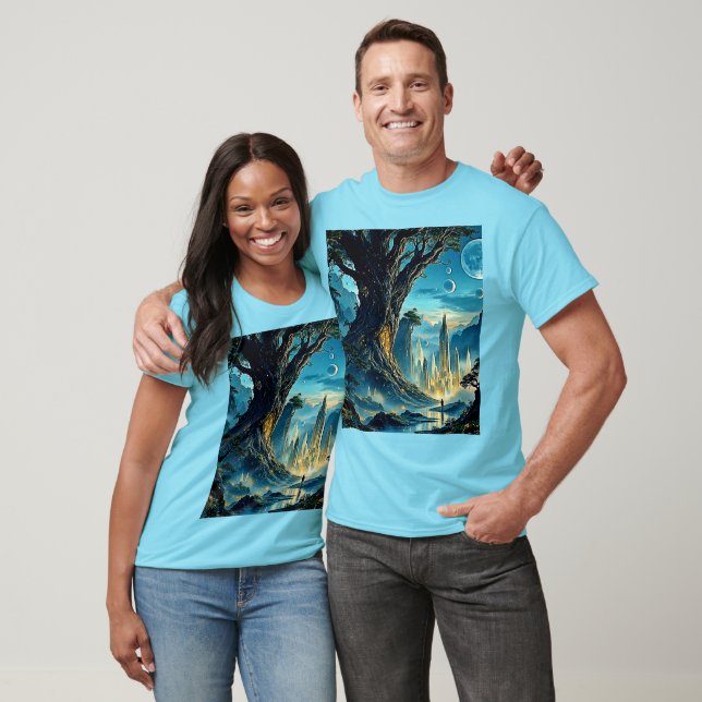 Camiseta Paisaje místico de la ciudad del árbol (Unisexo)