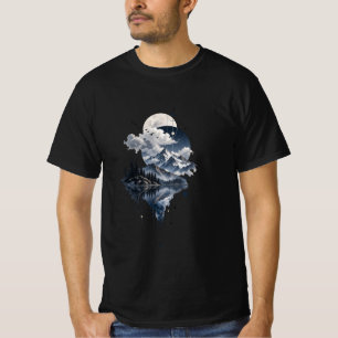 Camiseta Paisaje Místico de Montaña Luna y Clo Geométrico