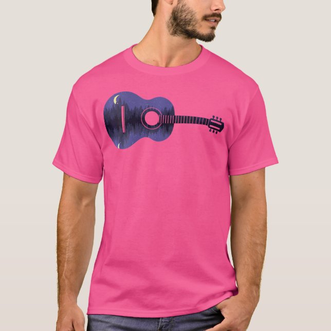 Camiseta Paisaje nocturno de la guitarra acústica femenina (Anverso)